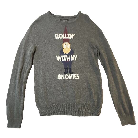 Gnome Christmas Sweater M llin’ With My Gnomie Knit Pullover Aéropostale Unisex - Picture 1 of 9